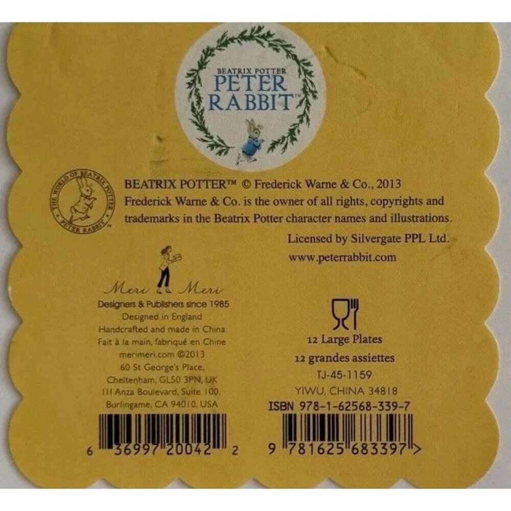Meri Meri Beatrix Potter Peter Rabbit Paper Plates Scallop 12 Cupcake Picks (24)